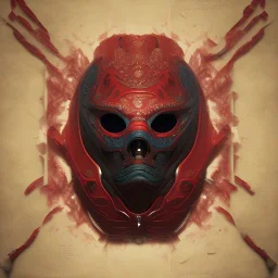 Mystery red meat pattern mask, dramatique, art background, dramatic lighting, volumetric lighting, hyperrealisme, 8k, high quality, lot of details, fit within portrait