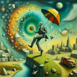 Create a surreal image that represents, in a creative way, the following concept: 'It's A Lucky Man Who's Happy With His Place In Life.' Surreal composition, in style by Richard Burlet and Esao Andrews Modifiers: fantasy very attractive beautiful imperial colors crisp quality colourful Jacek Yerka acrylic art pencil sketch Pop Art Paul Klee Banksy Pablo Picasso Esao Andrews Jan Vermeer abstract expressionism semolina pilchard dmt puff