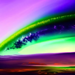 a beautiful clear sky violently exploding and raining dirty colors of purple, green, and brown, surreal, dreamlike