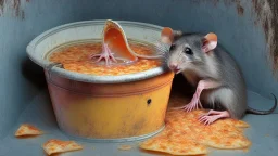 Pet rat in pizza sauce bucket