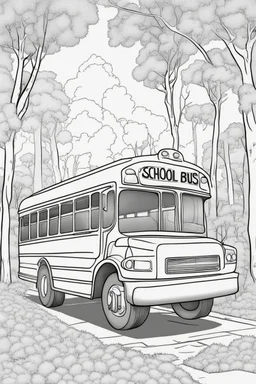 coloring page for kids, SCHOOL BUS, thick outline, low details, no shading, no color