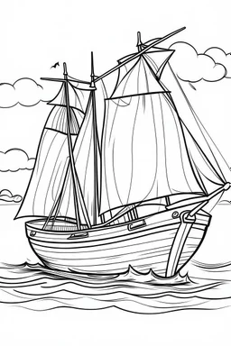 outline art for cute Boat coloring pages with sitch, white background, Sketch style, full body, only use outline, toddlers style, clean line art, white background, no shadows and clear and well outlined.