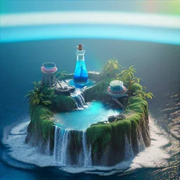 The Isometric Glass Tall Box Mini Model Little Real Island Mixed Water Fall rainbow Under Ocean Sunshine Summer Background Blue Sea, The Last Of Us / Avatar, Octane Render / ZBrush, Cinematic, IMAX Film, Nikon D750, 16K, Autostereoscopy, Anthropomorphic, Golden Ratio, Geometry, Symmetric, Depth Of Field, Highly Detailed, Ultra Realistic, Beautiful Lighting, Halfrear Lighting, Soft Light, Candoluminescence, Cast Shadow, Reflective, Glow, Translucent, Normal Map, Carbonated --testp