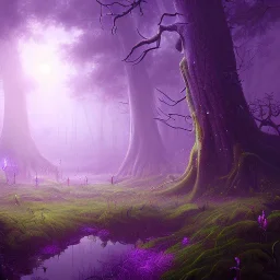 rainy forest with a purple planet over the land