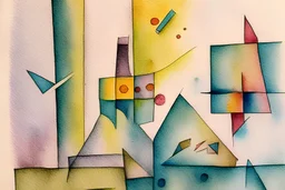 Abstract watercolour art in the style of paul klee. sketchy pencil outlines