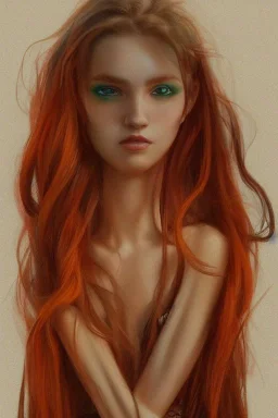 Beautiful perfect perfectly centered photorealistic lady crayon on pastel paper long hair, bronze-orange hair, rainbow dress, full-body portrait by Greg Rutkowski, medium shot