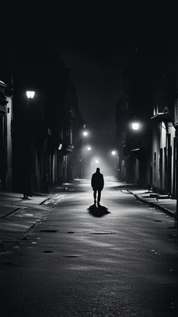 Man walking alone on a dark deserted street.