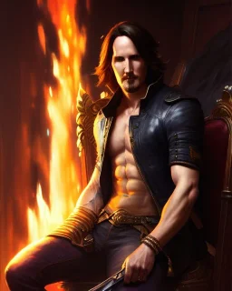 "matt mercer sitting in a comfy chair by a fireplace full-scale head and shoulders portrait, 8k resolution concept art portrait by Greg Rutkowski, Artgerm, WLOP, Alphonse Mucha dynamic lighting hyperdetailed intricately detailed Splash art trending on Artstation triadic colors Unreal Engine 5 volumetric lighting Splash art fantasy