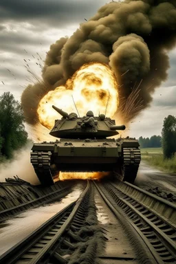 A tank explosion crossing a bridge ,