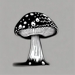 mushroom, black and white, cartoon, drawing, cute, creature, simple