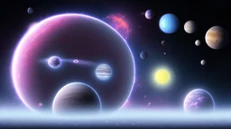 alien planet with several moons in deep space