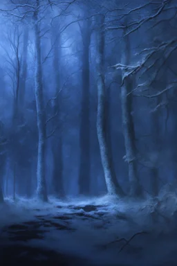 Winter Night, shades of blue, dark, moonlight forest