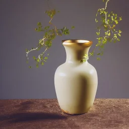 photo of a small cracked ceramic vase repaired with gold, kintsugi, beautiful, vines and leaves, rosebuds, delicate, cinematic, high detail, beautiful composition, delicate arrangement, aesthetic, soft lighting, award winning photography, tender