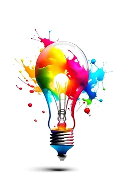 Photo illustration of colorful bulb with splash of colors on white backgroundgenerative ai