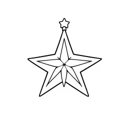 A black and white cute drawing of a Christmas star. Only outline, white background,for kids. The illustration should be in [SUPER SIMPLE], black and white, bold line art with a clear, mostly empty background. [INCLUDES ONLY OUTLINES WITH NO FILLED IN BLACK AREAS], ensuring no shading, no complex images, and making it very easy to color in between the lines.