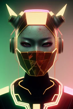 MCU Portrait, Front image. cyberpunk Asian woman, pink short hair. Ceramic rabbit mask. latex suit. Red, black, gold, color. Punk style, minimal details. highly detailed, concept art, smooth, unreal engine 5, god rays, ray tracing, RTX, lumen lighting, ultra detail, volumetric lighting, 3d, finely drawn, high definition, high resolution.