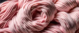 A pink sky filled with wispy clouds designed in Navajo yarn