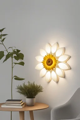 Wall lamp inspired by sunflower ,modern aesthetic , versality and yellow color scheme