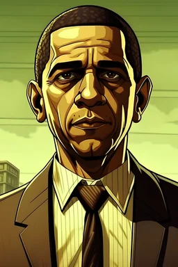 A portrait of Obama, in Gta San Andreas loadingscreen Style