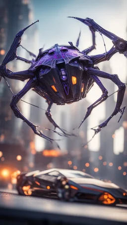 Illithid with butterfly wings ripping the roof of a Lamborghini space ship formed like a spider web ball, bokeh like f/0.8, tilt-shift lens 8k, high detail, smooth render, down-light, unreal engine, prize winning