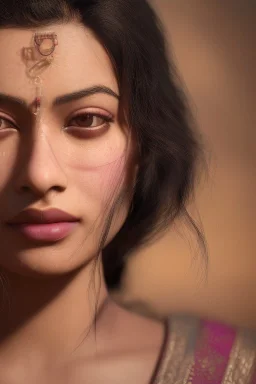 Indian actress Rashmika Mandanna, by Mahmoud Sai, Cartographic, Circuitry, Golden Hour, Closeup-View, 16k, Lumen Global Illumination, Diffraction Grading, hyper details