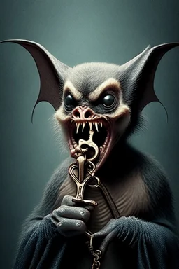 bat holding a key in mouth