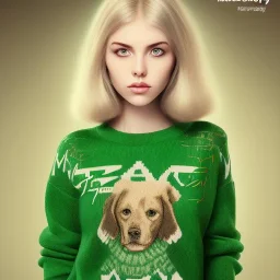 girl green sweater blonde hair