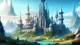 futuristic alien kingdom with middle age stone castles