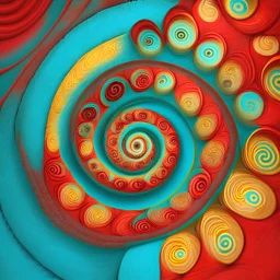 Spiral, ethno, very small details, poppyred, mustardyellow, turquois