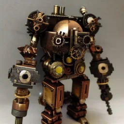 small steampunk mech made out of salvaged pieces