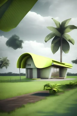 Modern Composite house with barrier and underroof with field with banana tree