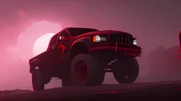 red truck, zombie apocalypse, futuristic, night, landscape, running