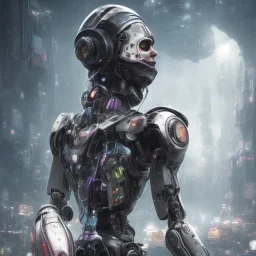 porttrai 2 robots face, lionel messi perfect face and kylian mbappe perfect face and portrait post-apocalypse perfect cyborgs in a cyberpunk city, sci-fi fantasy style, 8k,dark