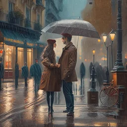 rainy street romantic meeting