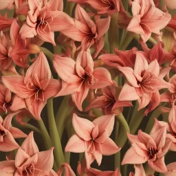 A highly detailed oil painting of intricate Amaryllis flowers, seamless pattern, Baroque