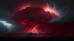 A giant thunderstorm with a dark red color