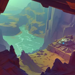 stylized,canyon,scifi,dungeons map,futuristic,roboquest,top view