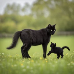 Um gato preto brincando com um novelo de lã