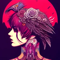 beautiful punk girl, hyper detailed, hyperdetailed, intricately detailed, illustration by <kilian eng>, purple tones, darkred tones,