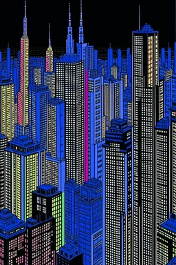 punisher sku;; CITY birds eye view aerial shot in the style of Hiroshi Nagai