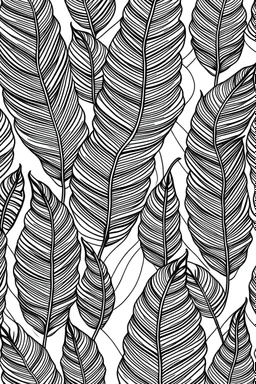 seamless banana leaf wallpaper pattern in vector lines, full page, black lines and transparent background