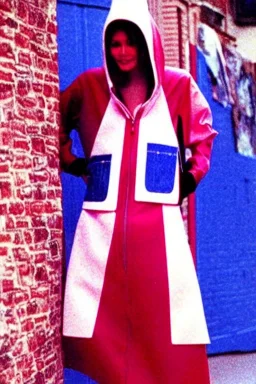 late 1990's women street fashion. Light dress with integrated bags and with new kind of hood with tippet that continues downwards too! horizontal zipper reveals belly. recycled denim straight, Pike fish, huge vulgarism, -print. Haute couture. This term is French for high sewing or high dressmaking and often refers to exclusive designer creations. ... Label. ... Ensemble. ... Silhouette. ... Off-the-rack. ... Hemline. ... In vogue. ... Fashion-forward.