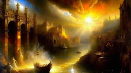 Style J. M. W. Turner, luxury, dream world, safety, gentle calm beauty, fantasy world, magic, enchantment, beautiful composition, exquisite detail