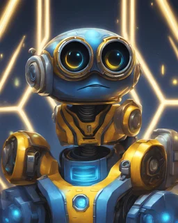 symmetry!! portrait of wall - e, sci - fi, tech wear, blue and yellow glowing lights!! intricate, elegant, highly detailed, digital painting, artstation, concept art, smooth, sharp focus, illustration