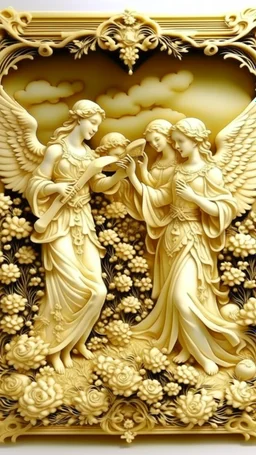 An ivory colored heavenly field with angels painted by Zosan