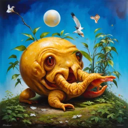 Gnostic tragedy of the commons, biomorphic dysmorphology nightmare, minimalism, by Patricia Piccinini, surreal, genetic abrogation, oil painting with surreal motifs, Bogomil universe by Otto Rapp