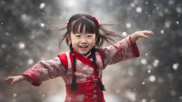 Magical Fantastic young happy Chinese female child, Liquid Structure, Flying snowflakes, excitement, Splash, Portrait Photography, Fantasy Background, Intricate Patterns, Ultra Detailed, Luminous, Radiance, Ultra Realism, Complex Details, Intricate Details, 16k, HDR, High Quality, Trending On Artstation, Sharp Focus, Studio Photo, Intricate Details, Highly Detailed