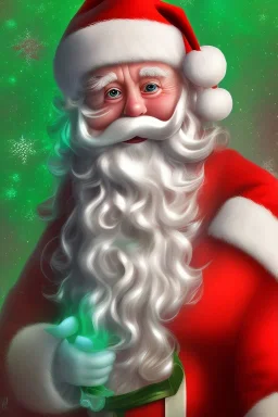 Santa, translucent, wearing green mask, white fire, red green blue, high definition, ultra 8 k, liquid lighting, blue fire, rain