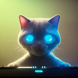 DJ cat, unreal 5, octane render, cinema4d, redshift render, hyper realistic, cenematic, vibrancy, synthwave, retouch, centered, dynamic lighting, dramatic lighting, 4k, highly detailed, attractive beautiful, realistic, epic composition, holographic,