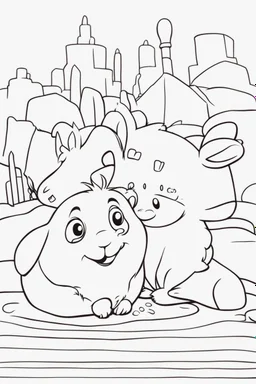 blank colouring book, white blank background, simple picture for toddlers, hamster, disney and pixar style